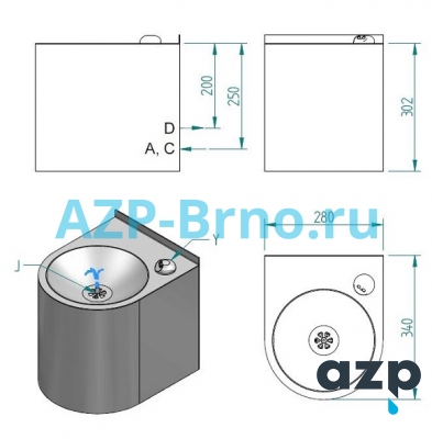 Настенный питьевой фонтанчик с сенсором AFO 01.Y AZP Brno Чехия (фото, схема)